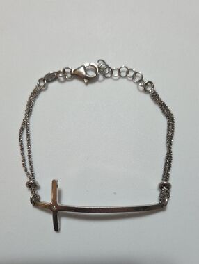 Dyadema 925 Sterling Silver Sideways Cross Chain Bracelet Cubic Zirconia